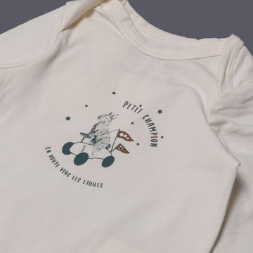 OFF WHITE "PETIT CHAMPION" PRINTED FULL SLEEVES ROMPER